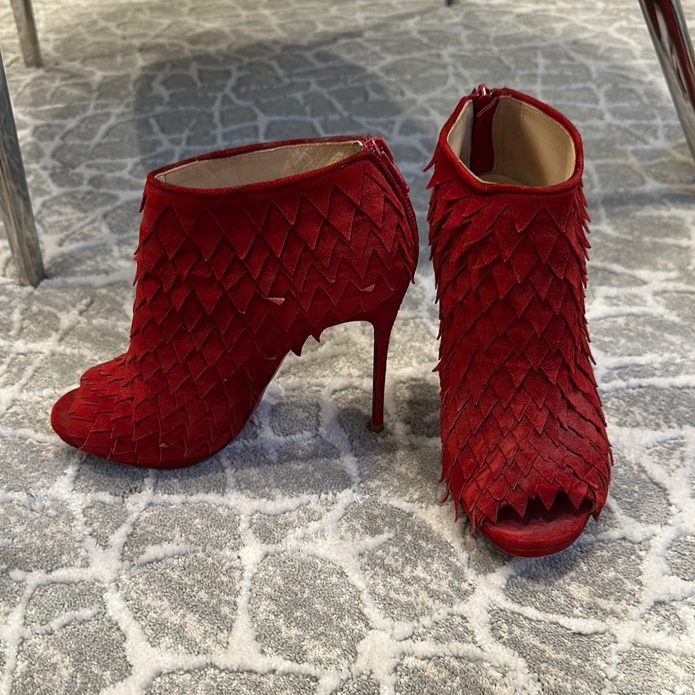 Christian Louboutin Red Peep-Toe Ankle Boots